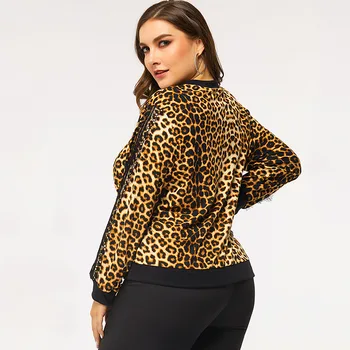 Kvinder foråret efteråret plus size jakke til kvinder stort casual løs lange ærmer lynlås leopard korte frakker 3XL 4XL 5XL 6XL 7XL