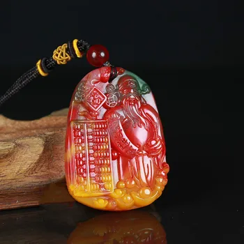 Kinesiske Naturlige Farver for Jade Gud for Rigdom Halskæde Hånd-udskåret Charme Jadeite Smykker Mode Amulet Gaver til Kvinder, Mænd 5312