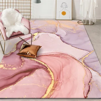 Drøm Pink Guld Pige Tæppe Soveværelse Bed Tæppe Abstract Olie Maleri Mønster Tæppe Gangen Prinsesse Stil Lilla Blomstret Tæppe Mat