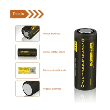 BS26003 26650 Lithium-Batteri 3,7 V 4500mAh Høj Kapacitet 26650-60A, Genopladeligt Batteri, der er Egnet til Flashligh