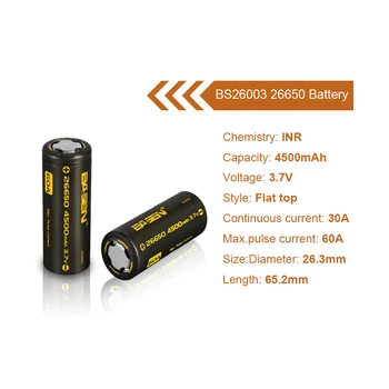 BS26003 26650 Lithium-Batteri 3,7 V 4500mAh Høj Kapacitet 26650-60A, Genopladeligt Batteri, der er Egnet til Flashligh