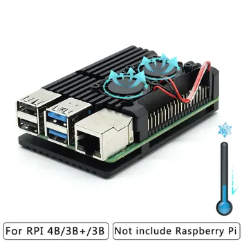 Dual fan Raspberry Pi 4 Model B / 3B + / 3B 4 farve aluminium metal tilfældet med super to ventilatorer + radiator egnet til RPI
