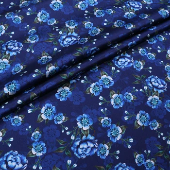Nye Blå Blomster Udskrivning Af Elastisk Satin Silke Stof Sommeren Mulberry Silke Kjole Materiale