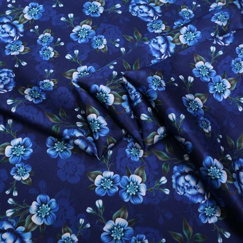 Nye Blå Blomster Udskrivning Af Elastisk Satin Silke Stof Sommeren Mulberry Silke Kjole Materiale