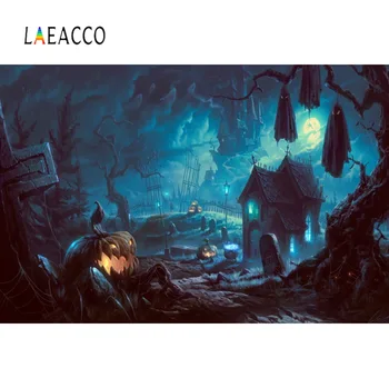 Laeacco Halloween Baggrunde Fotografering Slot Grav Græskar Witch Part Tegnefilm Barn Foto Baggrund Photocall Foto Studio 53637