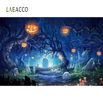 Laeacco Halloween Baggrunde Fotografering Slot Grav Græskar Witch Part Tegnefilm Barn Foto Baggrund Photocall Foto Studio