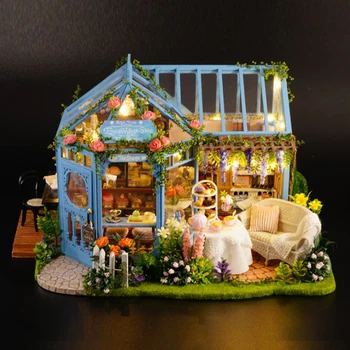 Miniature DIY Dukkehus Kit Te-Hus med Møbler, LED-Lys Håndværk Gave