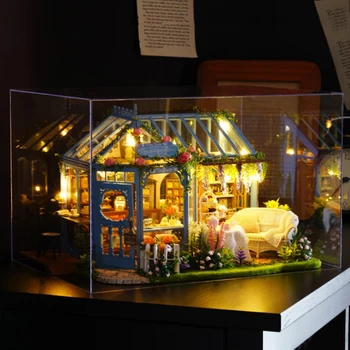 Miniature DIY Dukkehus Kit Te-Hus med Møbler, LED-Lys Håndværk Gave