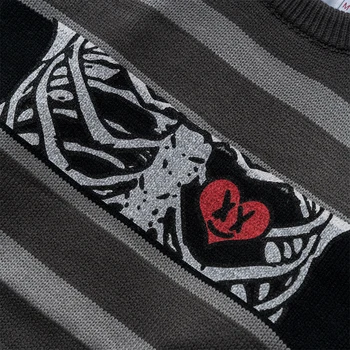 Aolamegs Sweater Mænd Horror Knogle Stribet Print Pullover Streetwear Mænd Harajuku Hip Hop High Street Fashion Til Mænd Tøj Efterår
