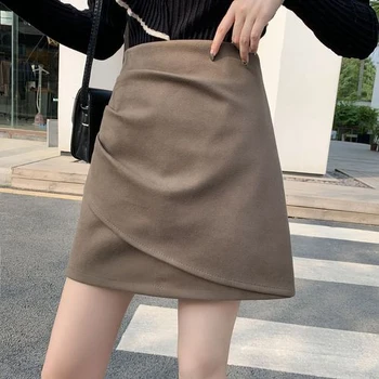 Vinteren Kvinder A-Line Nederdel, Casual Koreanske Harajuku Solid Høj Talje Mini Nederdele Vintage Empire Over Knæet Nederdel