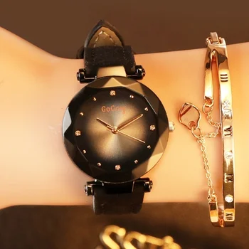 2020 Armbånd Kvinder Ure Luksus Crystal Ure reloj mujer Elegante Kvinder Quartz Armbåndsur Pu Læder dameur Gaver 5427
