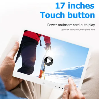 17-tommers HD-Touch-Knappen Digital fotoramme Multi-Medier, Musik, Video Afspiller med Fjernbetjening Smart Vækkeur Billede Holder
