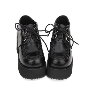Prinsesse søde lolita sko Tilpasset alder Gothic Lolita sko kniplinger runde tykke højhælede sko punk bunden Muffin kvinder pu9715