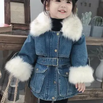 Nye vinter piger, af denim, ned frakke børn varme stor pelskrave jakker kids spædbarn pige parka