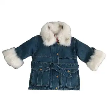 Nye vinter piger, af denim, ned frakke børn varme stor pelskrave jakker kids spædbarn pige parka