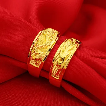 18k Gul Guld Dragen og Phoenix Ring Til Kæreste Par Fine Smykker Bryllup Engagement Åbne Justerbare Ringe Fødselsdag Gave