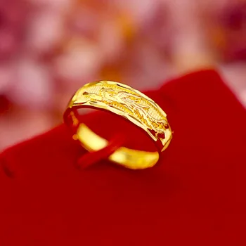18k Gul Guld Dragen og Phoenix Ring Til Kæreste Par Fine Smykker Bryllup Engagement Åbne Justerbare Ringe Fødselsdag Gave