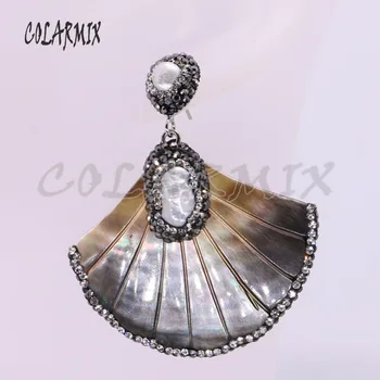 5 Par Grå shell øreringe Fan form med pearl Fan shell sten øreringe i vintage øreringe hvid perle gave til kvinder 4442