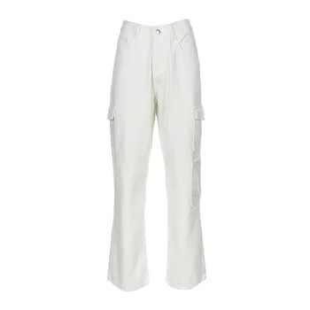Mode lomme hvid kvinders jeans street høj talje jeans retro 2020 jeans overalls