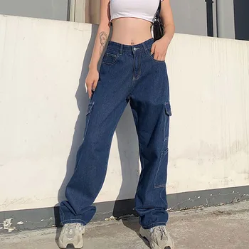 Mode lomme hvid kvinders jeans street høj talje jeans retro 2020 jeans overalls
