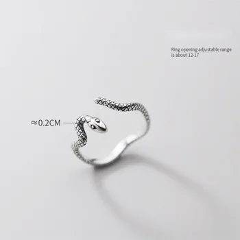 WANTME S925 Thai Sølv Geometriske Punk Slange Justerbar Ring for Kvinder Gotiske Retro Overdrevet Ånd Sterling Sølv Smykker 5569