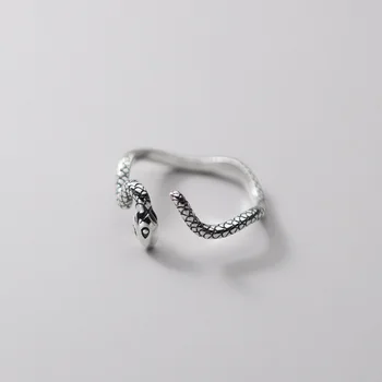 WANTME S925 Thai Sølv Geometriske Punk Slange Justerbar Ring for Kvinder Gotiske Retro Overdrevet Ånd Sterling Sølv Smykker