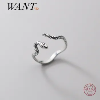 WANTME S925 Thai Sølv Geometriske Punk Slange Justerbar Ring for Kvinder Gotiske Retro Overdrevet Ånd Sterling Sølv Smykker