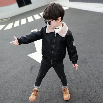 Børnetøj 2020 Nye Vinter Drenge Mode Plys Revers Tiger Hoved Printnig Korte Læder Jakker, Overtøj Børne Tøj 5621