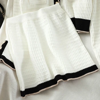 Koreanere Foråret efteråret Strikket passer til 2020 Nye efterår farve matchende kort sweater + hip nederdel to-delt to-delt TZ494