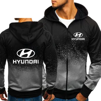 Hættetrøjer Mænd Hyundai Motor Bil Logo Print Casual HipHop Harajuku Gradient farve Hætte Herre Fleece Trøjer Herre lynlås Jakke
