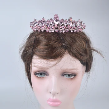 Ny Mode Barok Luksus pink Krystal Bridal Crown Tiaras kvinder Diadem Diademer til pige Bruden Bryllup Hår Tilbehør