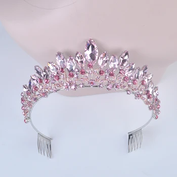 Ny Mode Barok Luksus pink Krystal Bridal Crown Tiaras kvinder Diadem Diademer til pige Bruden Bryllup Hår Tilbehør