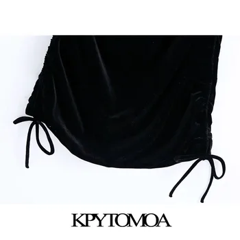 KPYTOMOA Kvinder 2020 Sexet Mode Snore Plisserede Velour Mini Kjole Vintage Backless på Tværs af Tynde Stropper Kvindelige Kjoler Mujer