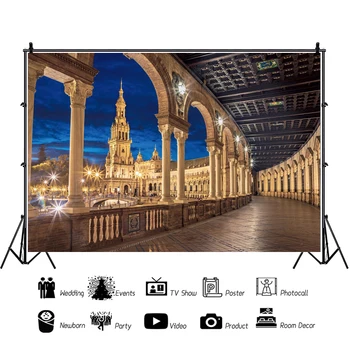 Laeacco Royal Palace of Madrid Bygninger Nat Fotografering Baggrunde Vinyl Tilpasse Fotografiske Kulisser Til Foto-Studio 57157
