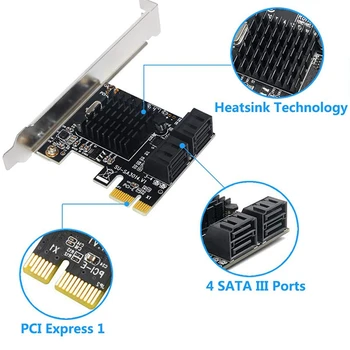 PcIe-SATA-Kort 4 Port SATA Controller-Expansion-Kort med Lav Profil Beslag Støtte 4 SATA 3.0-Enheder