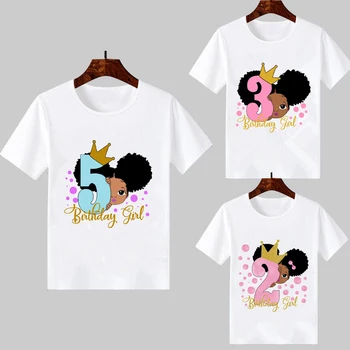 Sød Lille Sort Melanin Prinsesse Print Pige T-shirt til Fødselsdag Kids Sjove T-Shirts 1 Til 8 År Toddler Hvide Piger Toppe C50 5750