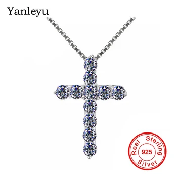 Yanleyu Mode Kors Vedhæng Halskæde Kvinder Massiv 925 Sterling Sølv Kæde Indlagt AAA Zircon CZ Smykker til Mænd PN003