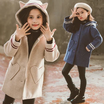 JXYSY Vinter Frakke Til Piger Tykke Uldne Jakke Til Piger, Mode Plaid Kids Overtøj til Efteråret England Teenage-Tøj Til Piger