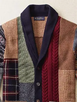 Herre Cardigan Sweater 2020 3XL 4XL Plus size Vintage Retro Strikket langærmet Single-Breasted Knap Elastisk Lomme Jumper Top