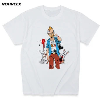 Trendy Melon Ny Karakter Print Mænd T-Shirt Tintin Nyhed Sjove Mandlige Bomuld T-Shirts Hvide Toppe