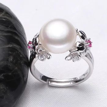 FENASY Lilla Perle Smykker Blomst Naturlige Ferskvands Perle Ringe 925 Sterling Sølv Ring Sød Ruby Blomst Ringe Til Kvinder