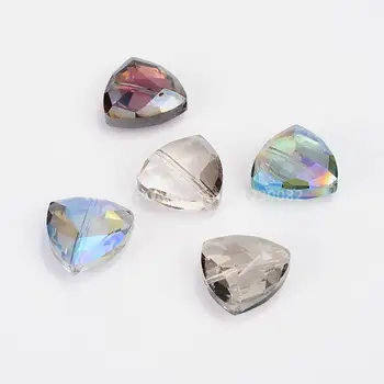 10stk Galvaniserede Krystal Glas Trekant Smykker Perler Til smykkefremstilling Facetteret Farve Forgyldt Blandet Farve 18x18x9mm Hul: 1mm