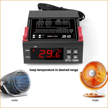 Digital temperaturregulator Termostat Termoregulator Inkubator Relæ LED Opvarmning Køling STC-1000 220V