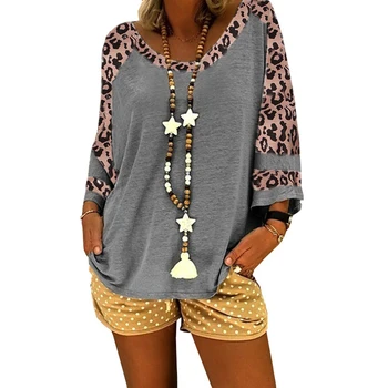 Leopard Kvinder T-Shirt 2020 Forår Sommer O-neck langærmet t-shirt Dame Plus Size Mode Toppe Oversized t-Shirt Femme 5890