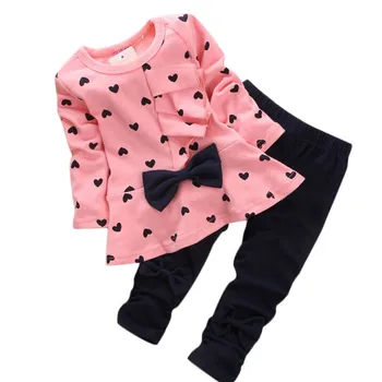 Nye Baby Pige Tøj Sæt, Hjerte-formet Print Bue Søde 2STK Kids T-shirt + Bukser med Lange ærmer Kærlighed bue pige sæt