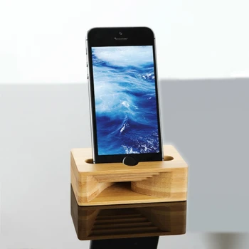 Phone Sound Forstærker Universal Bambus Mobil Holder Stand Mobil Højttaler