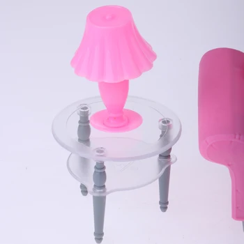 1/6 Pink Sofa Ende Tabel Hvilestol Indstillet til Dukkehus Stue Møbler Kit Action Figurer, Tilbehør Dekoration 5984