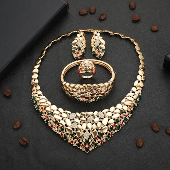 Dubai guld-farve Luksus Smykke Sæt Mærke Brude nigerianske smykker sæt til kvinder Mode Afrikanske Perler Smykke Sæt design