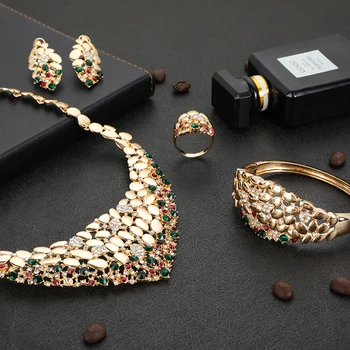 Dubai guld-farve Luksus Smykke Sæt Mærke Brude nigerianske smykker sæt til kvinder Mode Afrikanske Perler Smykke Sæt design