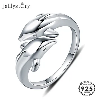 Jellystory Luksus Ring s925 Sterling Sølv Smykker til Kvinder Delfin Formede Åbne Ringe, Bryllup, Engagement Party Gave Engros